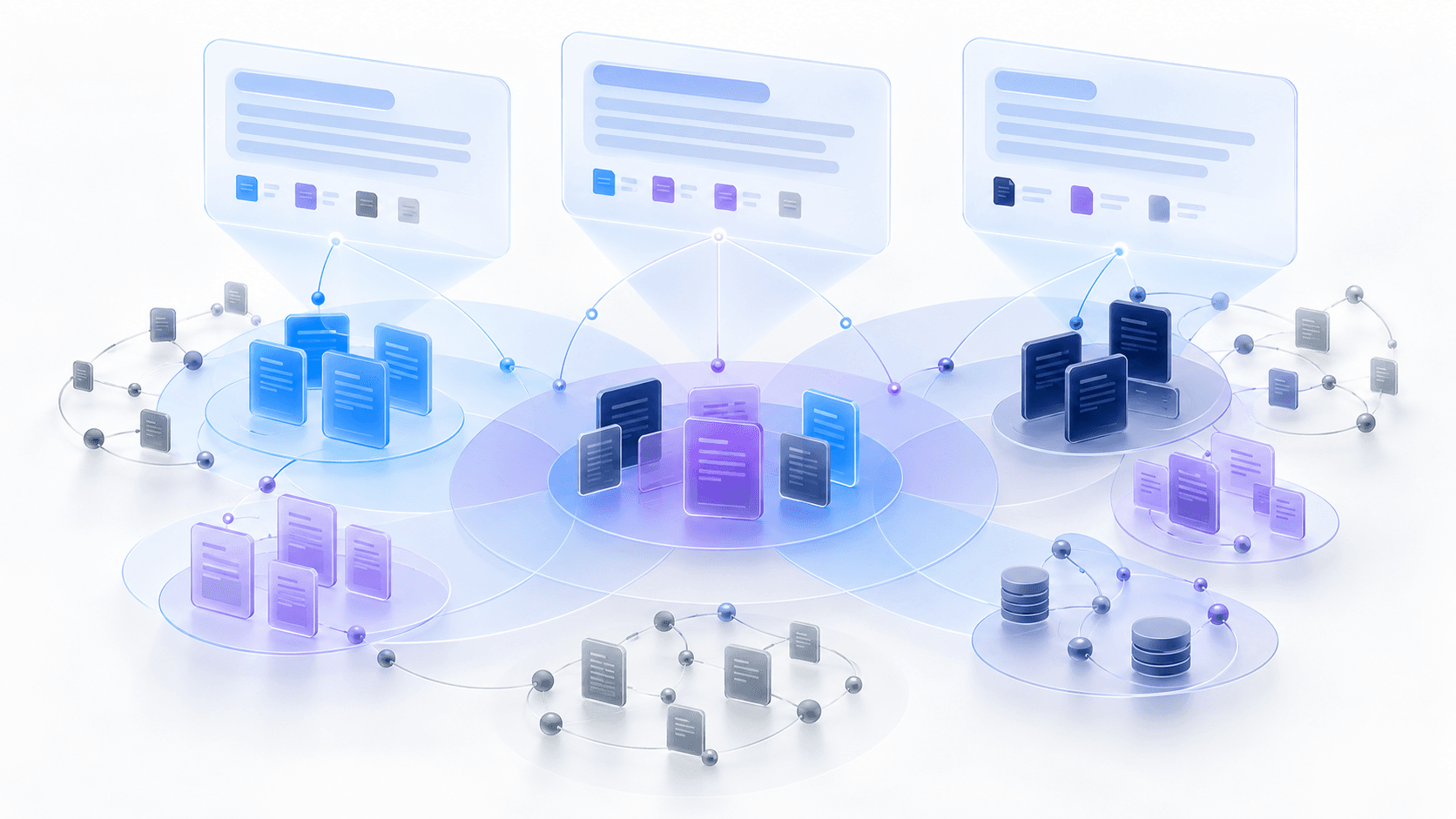 Illustration of AI-search source groups, recurring domains, and source patterns connected to answers.