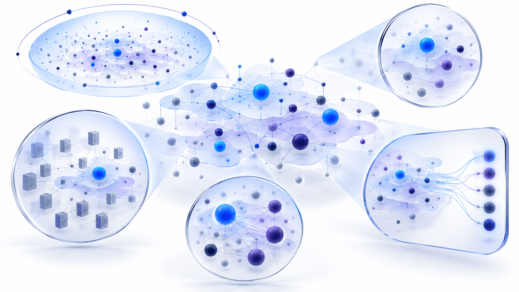 Illustration of AI visibility platforms analyzing brands, prompts, sources, and buyer-question networks.