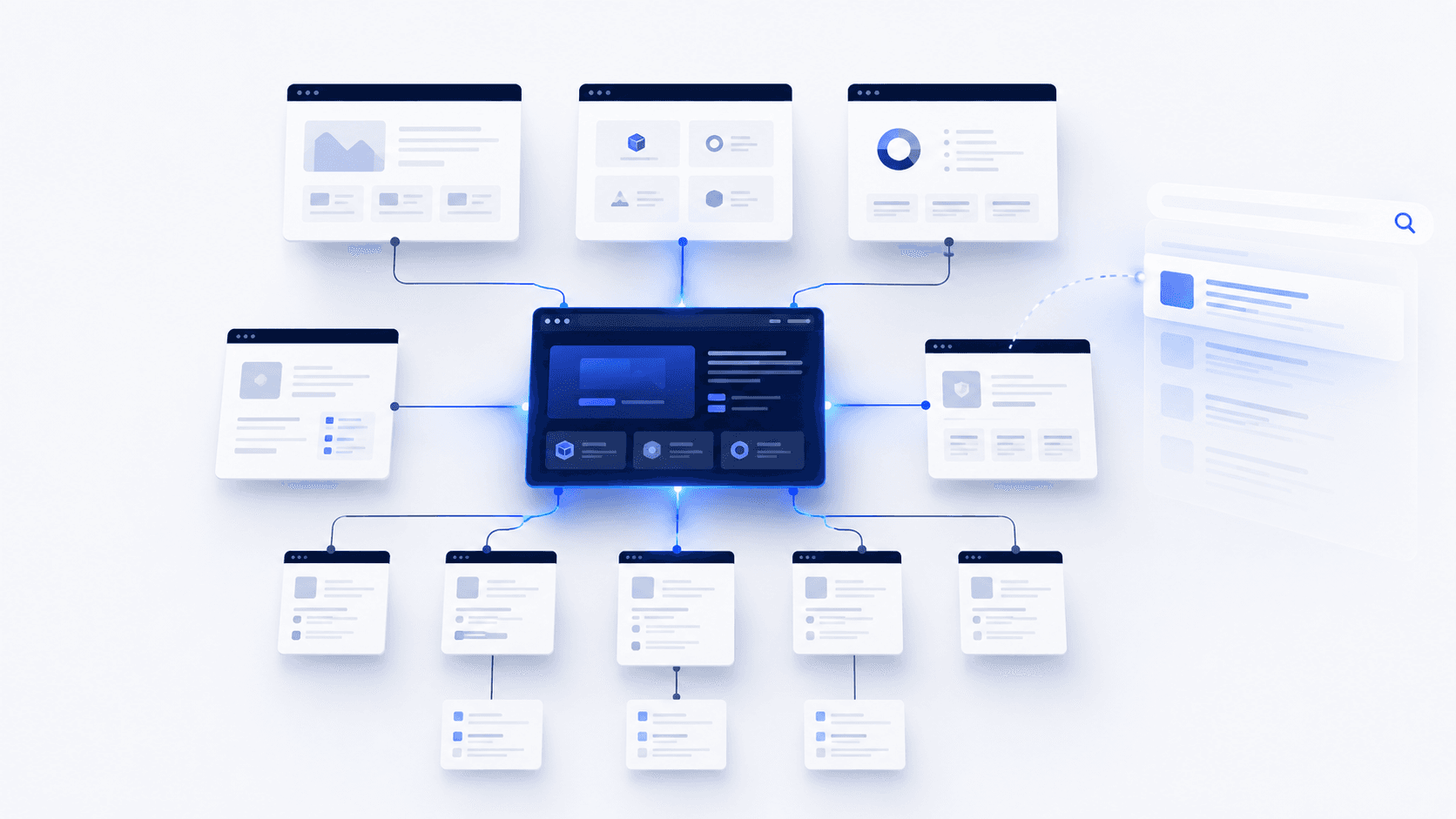 Connected website pages forming a clear internal-linking structure for SEO and AI search