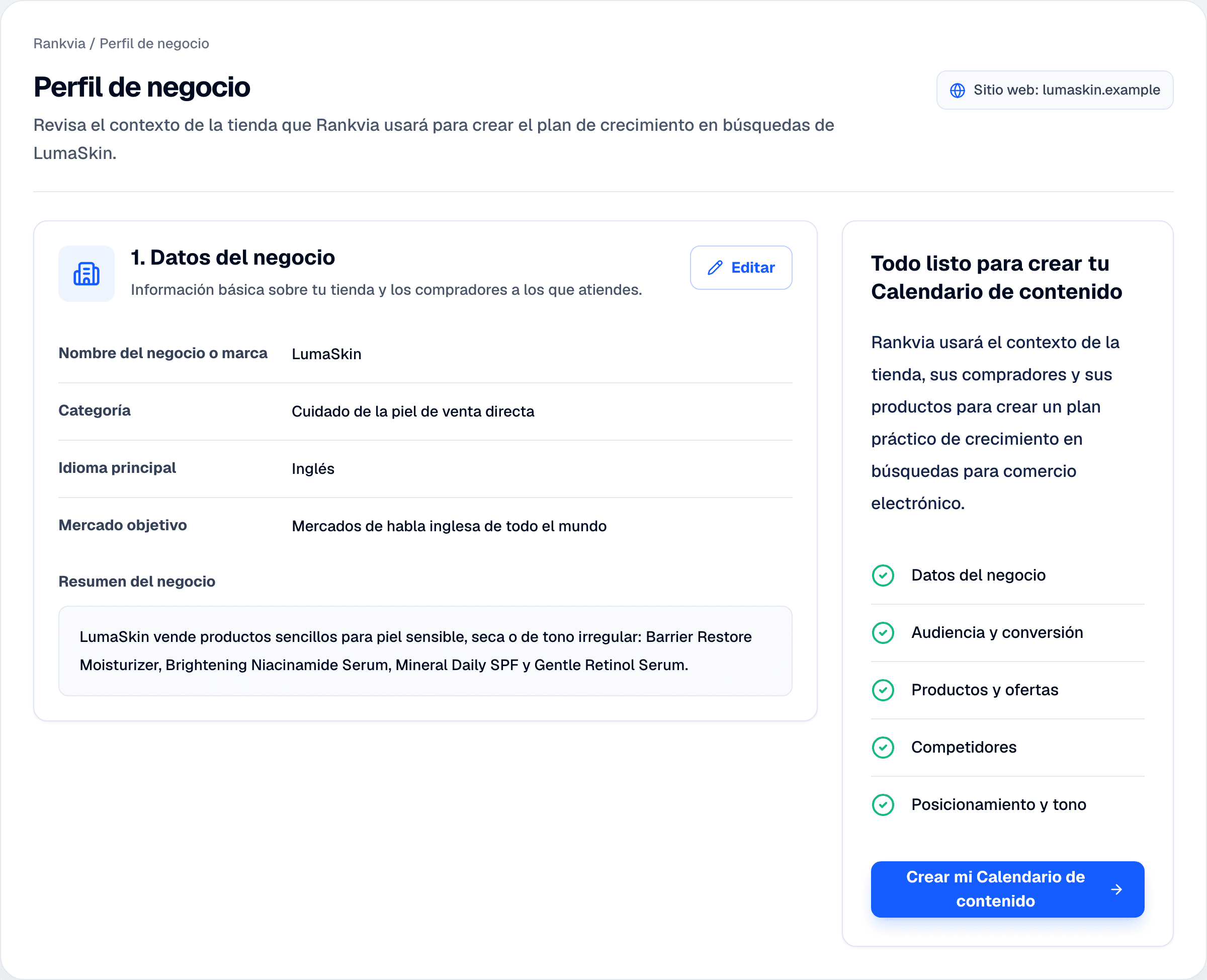 Ejemplo de Perfil de empresa