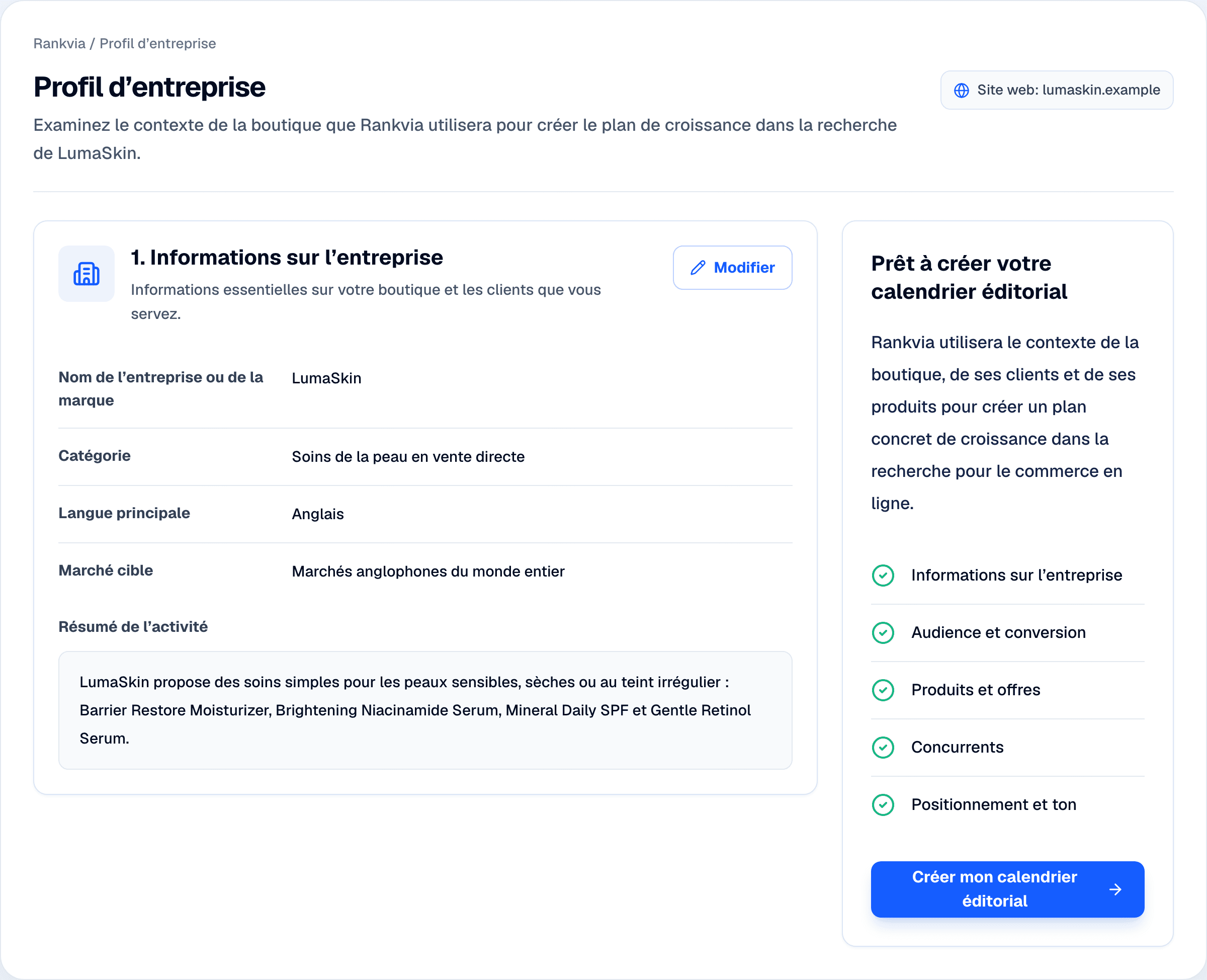 Exemple de Profil d’entreprise
